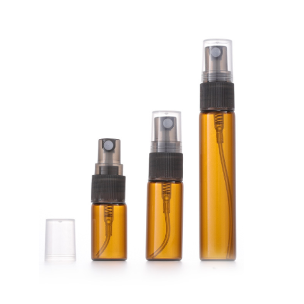 Parfüm mintaüvegek 14 mm átmérőjű, 3 ml-es borostyánszínű spray parfümös flakon 5 ml 10 ml-es üres barna parfüm mintaüveg porlasztó