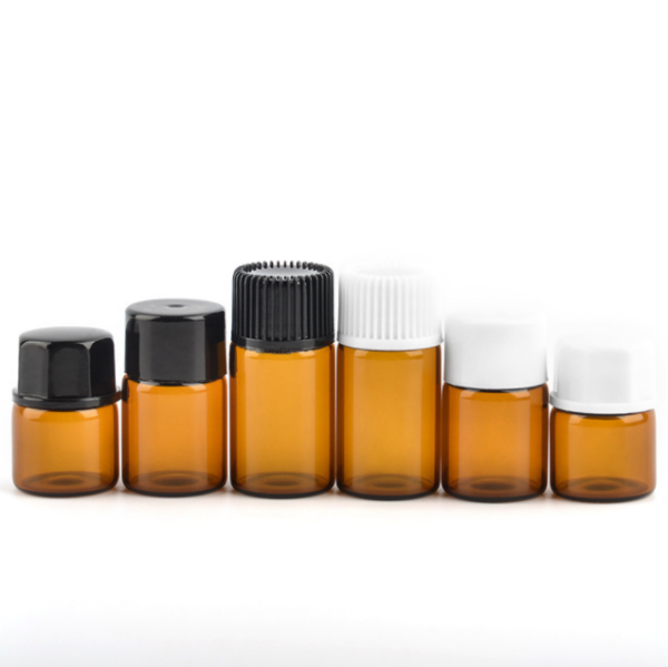 small glass bottles 5ml 16 oz Amber Glass Essential Oil Bottle with Screw Caps,Empty Refillable Travel Glass Liquid Sample Vial