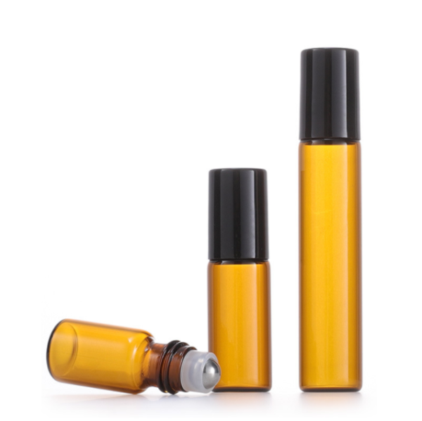 glasoljeprovbehållare 1ml 2ml 3ml 5ml Glas Roll On-flaskor för eteriska oljor Amber påfyllningsbar glasrulle Metalloljeflaskor Miniflaska