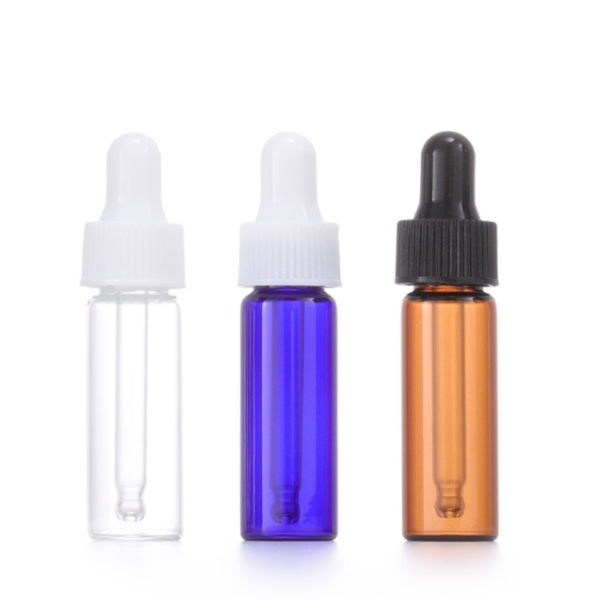 2ml 3ml Mini Cobalt Blue Glass Vial na may Pipette Dropper Bottles Aromatherapy Essential Oil Refillable Dropper Bottle Walang laman na Bote na may Black Caps Round Eye Dropper Glass Vial