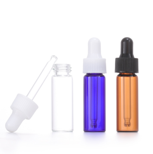 2ml Amber Glass วางขวด MINI Essential Oil Dropper ขวดน้ำหอมตัวอย่าง Vials คอนเทนเนอร์แก้ว Eye Dropper และหมวก