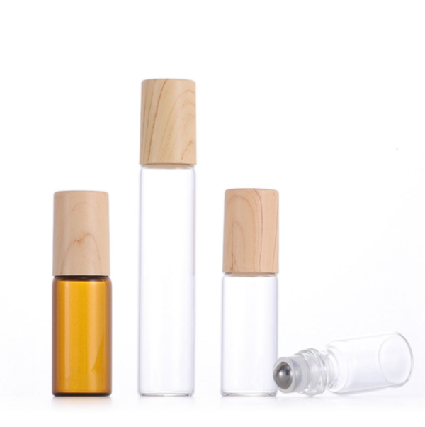 χονδρική 1ml 2ml 3ml 5ml Perfume Roll On Glass Bottle Amber Clear with Metal Ball Roller Essential Oil Vials