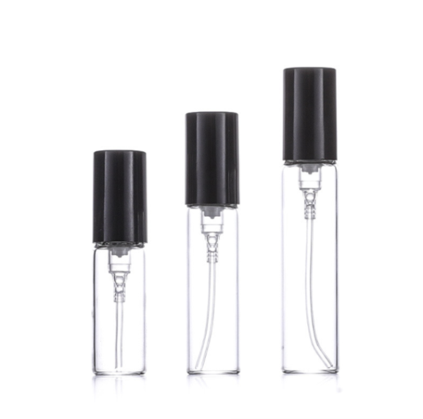 Small Perfume Glass containers 2.5ml, 4ml, 5ml Black Color Spray Bottle with Crimp Cap Customized Color of The Bottle