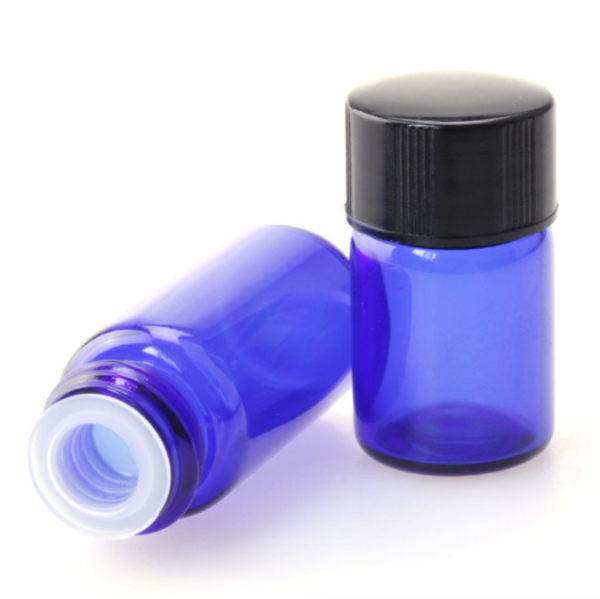 Vial de vidrio azul de 5 ml y 10 ml con tapa